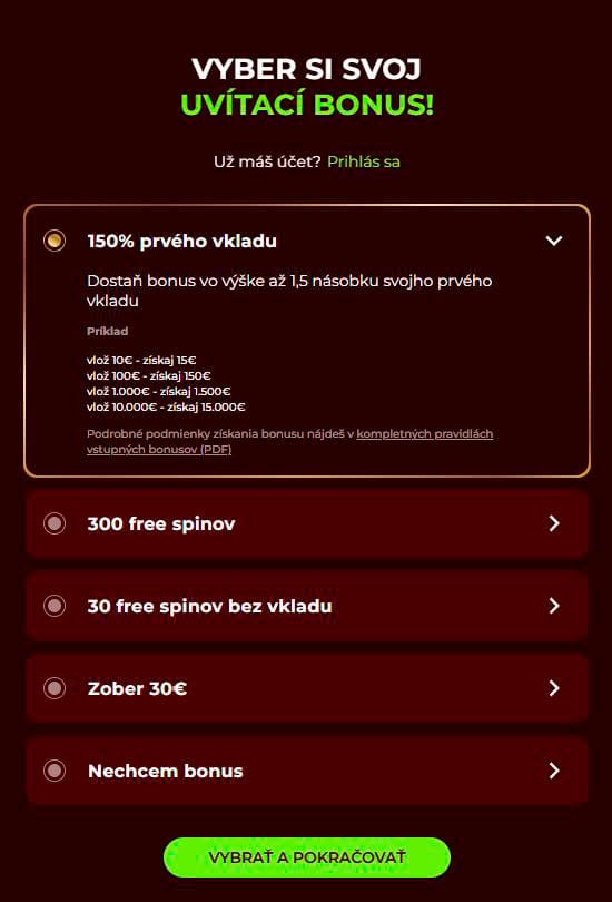 vyberte si registračný bonus v eurogold kasíne